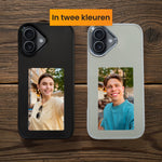 telefoon hoesjes foto iphone 16 grijs die ook verkrijgbaar in het zwart is