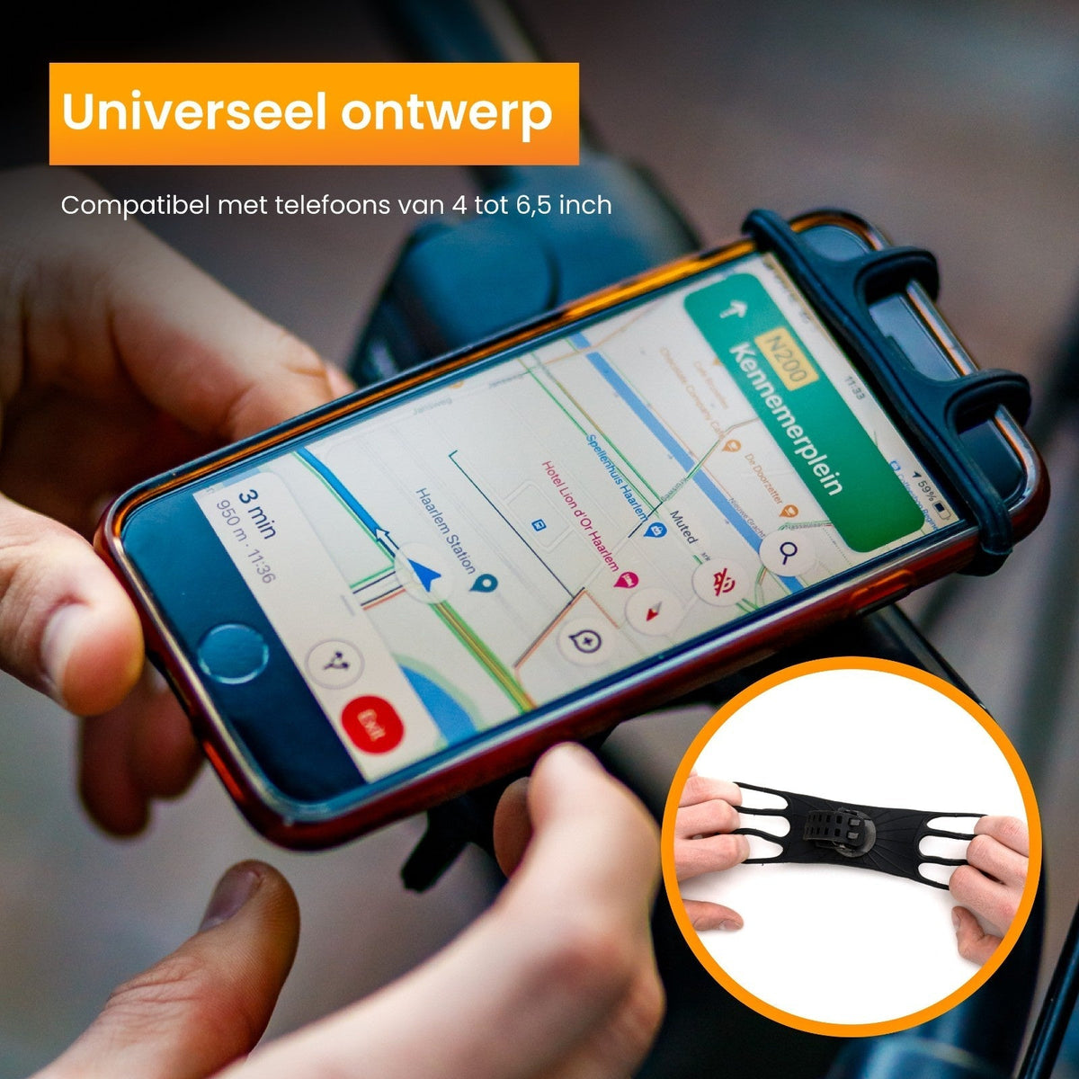 Telefoonhouder Fiets Elastisch - 360° Rotatie - Universeel - Telefoonhouder fiets