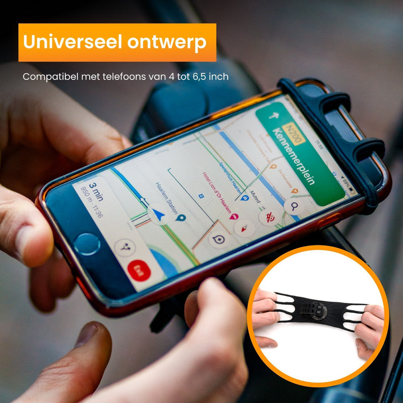 Telefoonhouder Fiets Elastisch - Gsm Houder Fiets - Model Rotterdam - Telefoonhouder fiets
