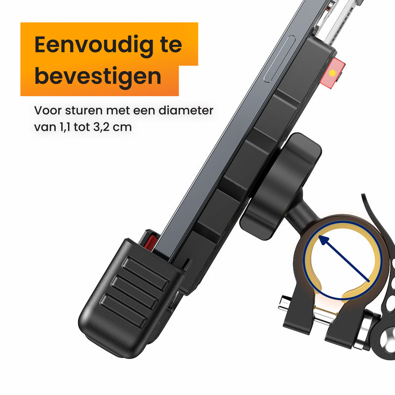 telefoonhouder fiets monteren dankzij een meegeleverd opzetstukje