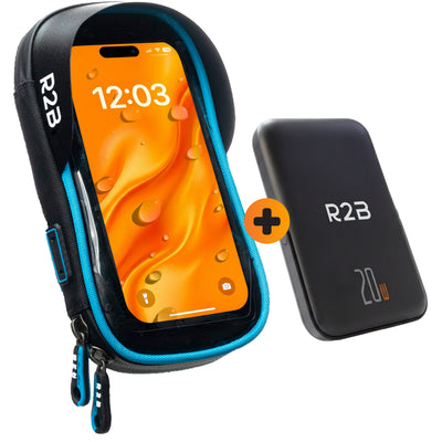 R2B Phone Holder for Bike, Motorcycle, Scooter + Magsafe Powerbank - Waterproof &amp; Compact - Black/Blue