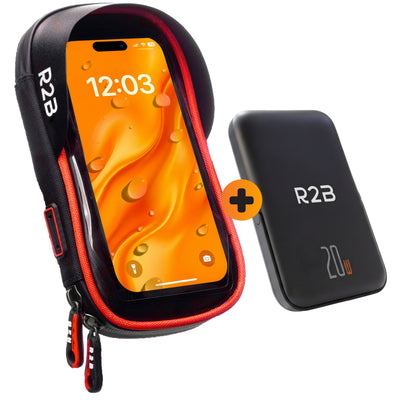 R2B Phone Holder for Bike, Motorcycle, Scooter + Magsafe Powerbank - Waterproof &amp; Compact - Black/Red