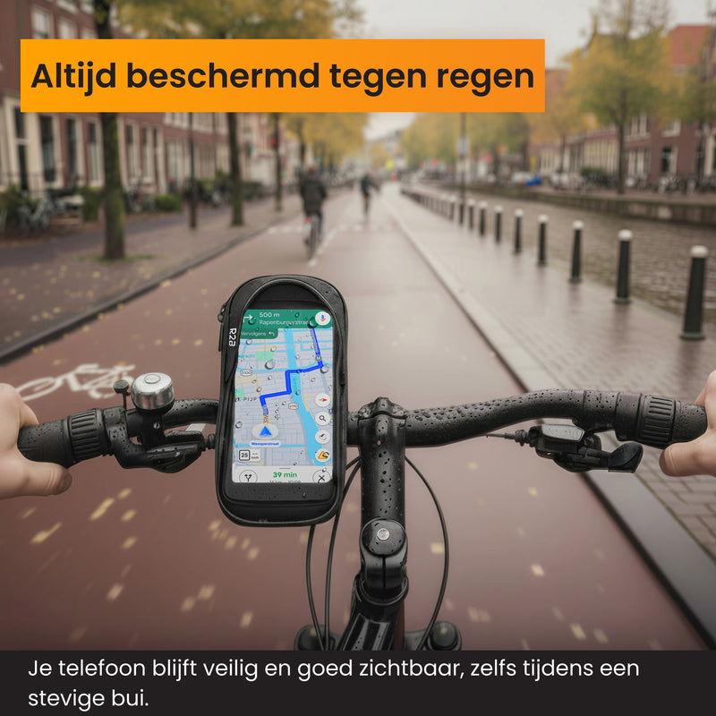 telefoonhouder fiets waterdicht op het stuur gemonteerd