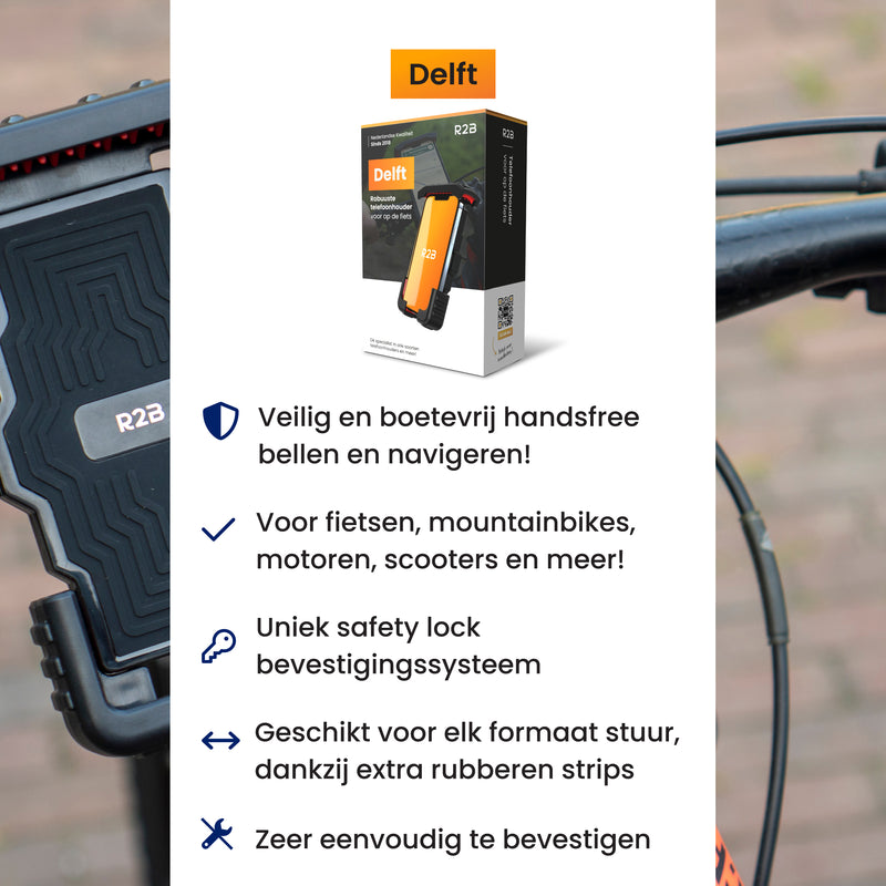 details van de r2b telefoonhouder fiets model "Delft"