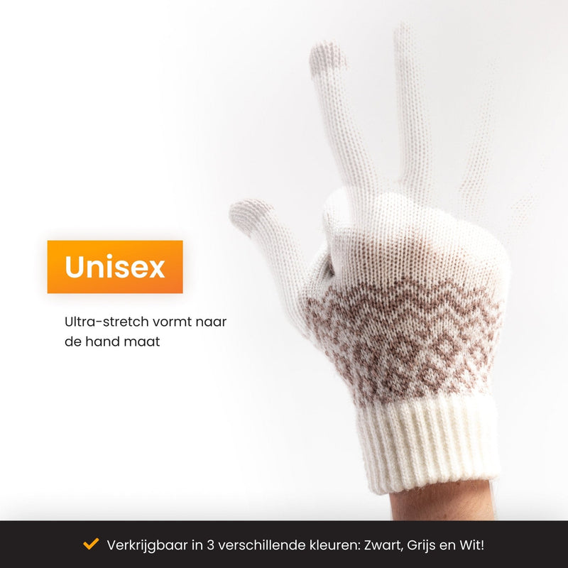 Touchscreen handschoenen heren winter- handschoenen dames winter - Model "Brugge" - Wit - R2B - R2B Store