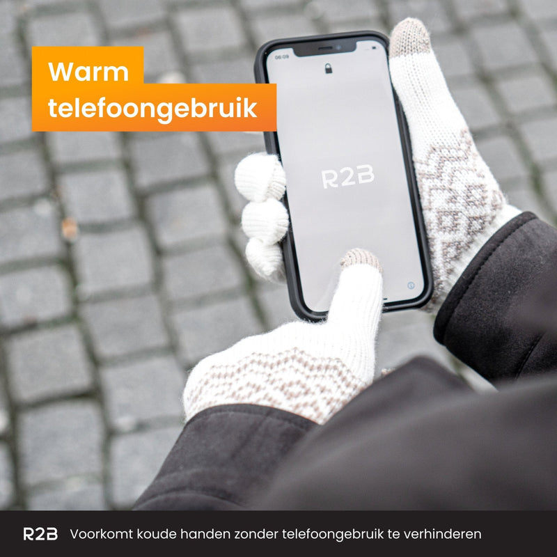 Touchscreen handschoenen heren winter- handschoenen dames winter - Model "Brugge" - Wit - R2B - R2B Store