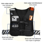 trail race vest met verschillende vakjes met ritsen en klittenband