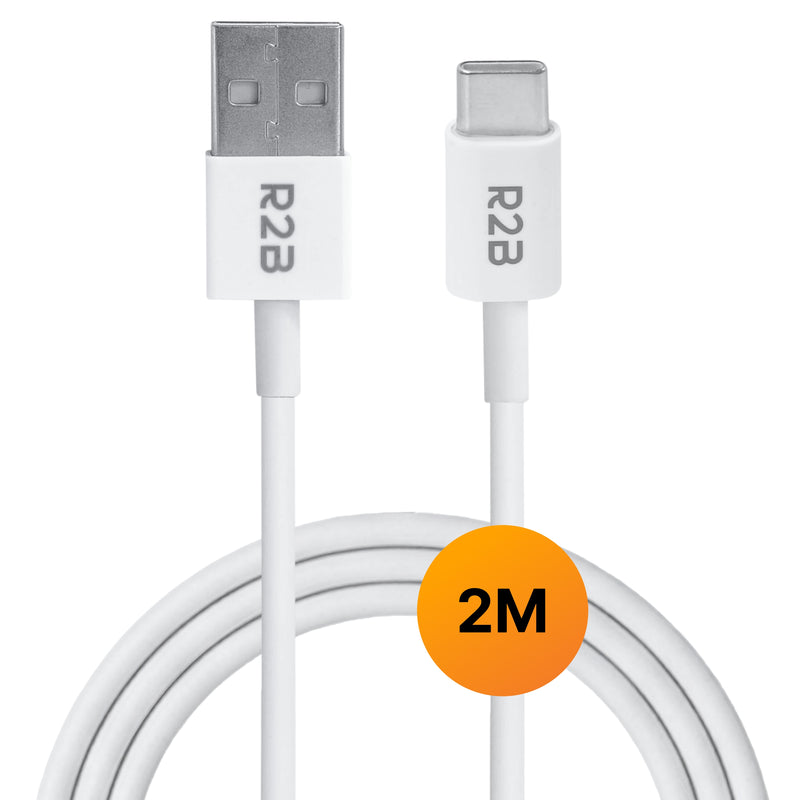 R2B USB-A naar USB-C Kabel - 2 Meter - Snelladen - Stevig & Betrouwbaar - Wit