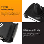 Ventilatierooster telefoonhouder details met stevige clip en siliconen anti slip grip