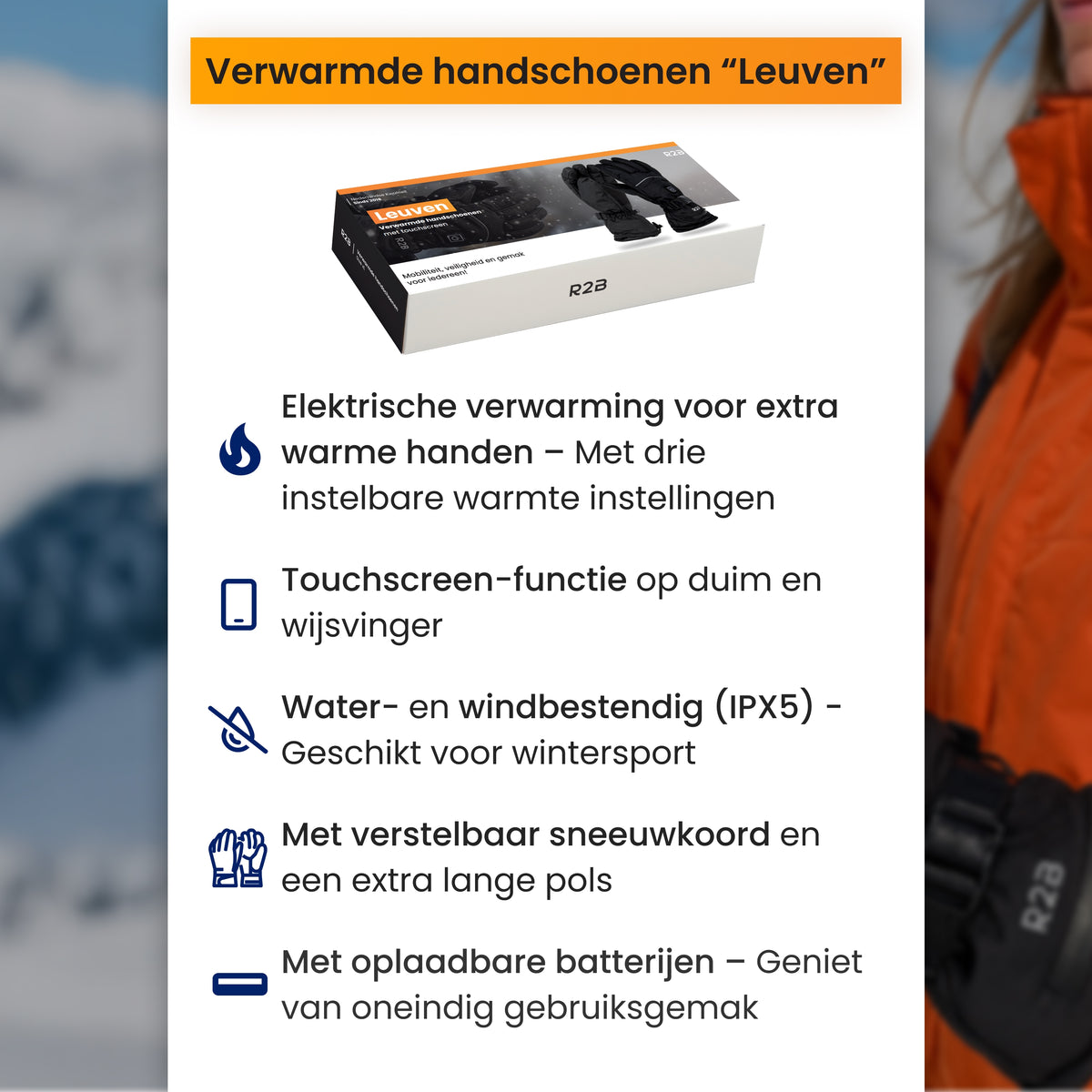R2B Electric Heated Gloves - Waterproof &amp; Rechargeable - Touchscreen