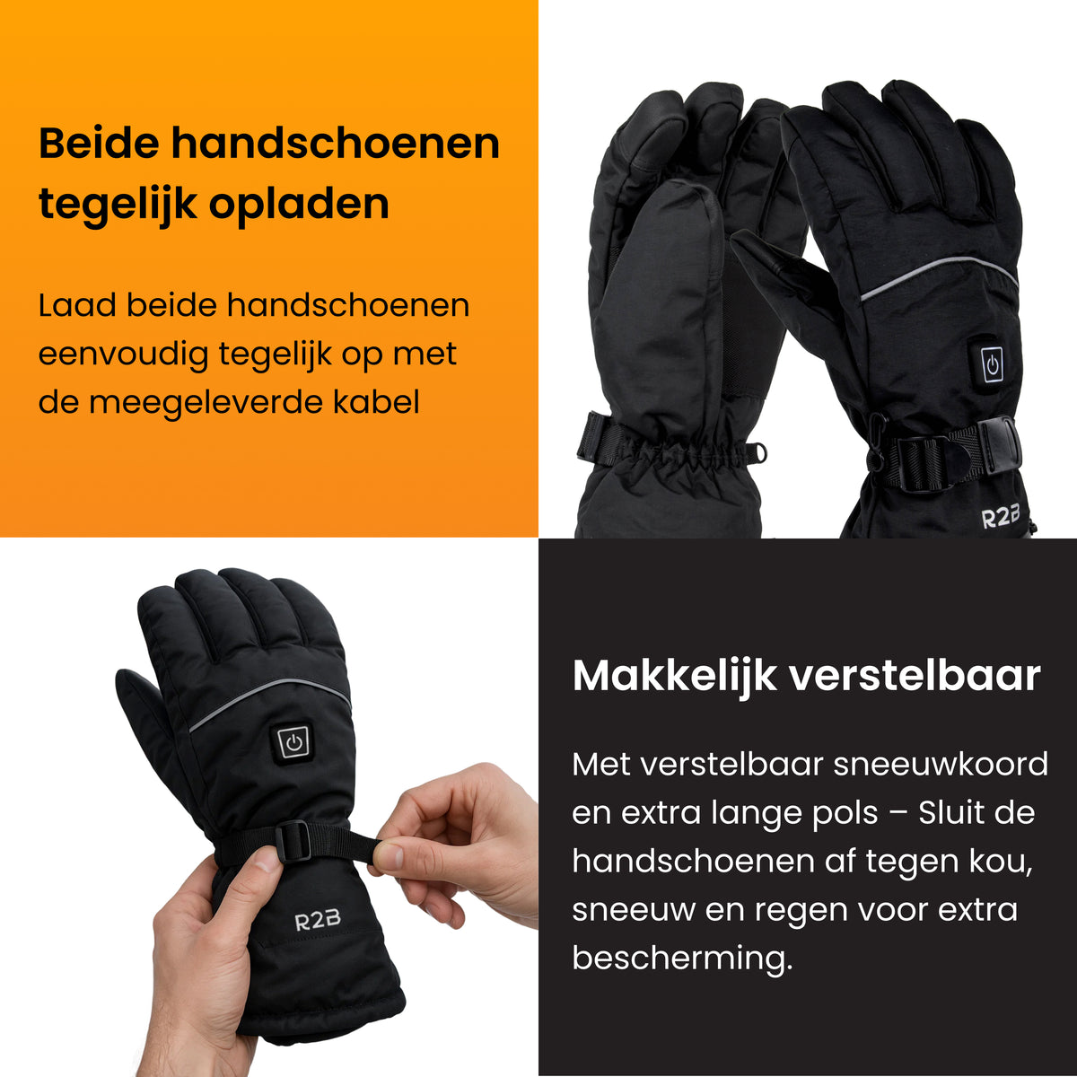 R2B Electric Heated Gloves - Waterproof &amp; Rechargeable - Touchscreen