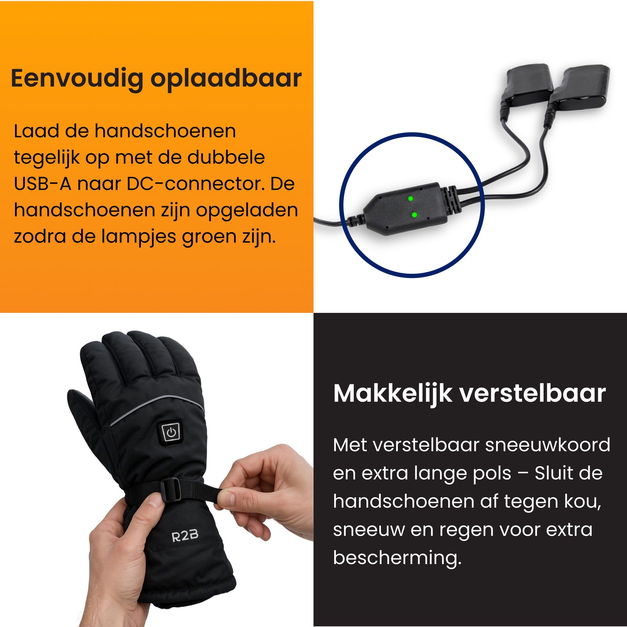 de verwarmde handschoenen zijn eenvoudig oplaadbaar en makkelijk verstelbaar