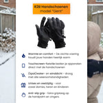 Waterdichte touchscreen handschoenen details met close-up van grip en stof.