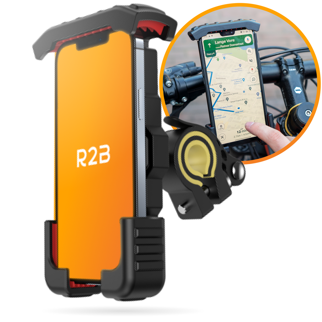 R2B Robuuste telefoonhouder fiets, scooter en motor met safety lock - Model Delft - Telefoonhouder fiets - R2B Store
